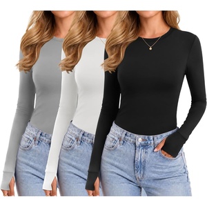 image:imageEkouaer 3 Pack Long Sleeve Shirts for Women with Thumb Holes Casual TopsBlackLight GrayWhite
