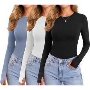 image:imageEkouaer 3 Pack Long Sleeve Shirts for Women with Thumb Holes Casual TopsBlackWhiteHaze Blue