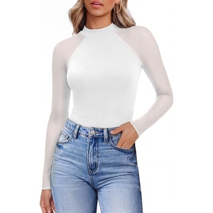 image:imageEkouaer Lace Long Sleeve Tops for Women Mock Turtleneck Mesh Shirts Sexy See Through Mesh Undershirts Fashion Going Out TeesWhtie