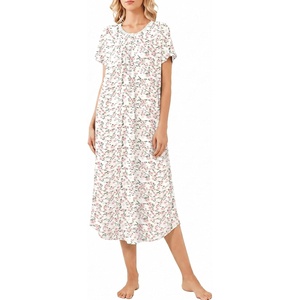 image:imageEkouaer Long Nightgown for Women Short Sleeve Henley Sleepshirt with Pocket  Floral House Dress for Women Button Nightgowns Pleated Full Length Sleep Dress Pluse Size Sleep Dress with Lace S3XLPink White Flower