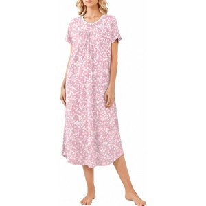 image:imageEkouaer Long Nightgown for Women Short Sleeve Henley Sleepshirt with Pocket  Floral House Dress for Women Button Nightgowns Pleated Full Length Sleep Dress Pluse Size Sleep Dress with Lace S3XLPink Floral