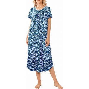 image:imageEkouaer Long Nightgown for Women Short Sleeve Henley Sleepshirt with Pocket  Floral House Dress for Women Button Nightgowns Pleated Full Length Sleep Dress Pluse Size Sleep Dress with Lace S3XLBlue Ditsy Floral