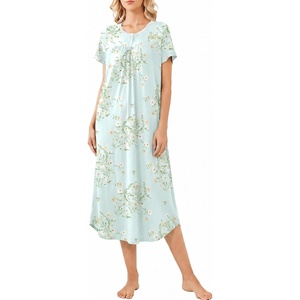 image:imageEkouaer Long Nightgown for Women Short Sleeve Henley Sleepshirt with Pocket  Floral House Dress for Women Button Nightgowns Pleated Full Length Sleep Dress Pluse Size Sleep Dress with Lace S3XLGreen Daisy