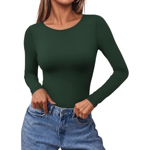image:imageEkouaer Long Sleeve Shirts for Women Scoop Neck Tight Slim Basic Fitted TopGreen