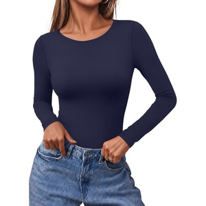 image:imageEkouaer Long Sleeve Shirts for Women Scoop Neck Tight Slim Basic Fitted TopNavy Blue