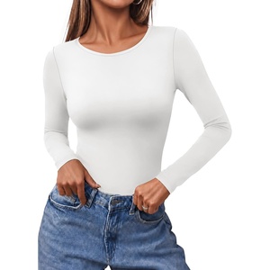 image:imageEkouaer Long Sleeve Shirts for Women Scoop Neck Tight Slim Basic Fitted TopWhite