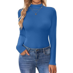 image:imageEkouaer Turtleneck Shirt Women Long Sleeve Mock Neck Slim Fit Tops Thermal Base Layer Soft Lightweight Stretch UndershirtsBright Blue