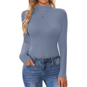 image:imageEkouaer Turtleneck Shirt Women Long Sleeve Mock Neck Slim Fit Tops Thermal Base Layer Soft Lightweight Stretch UndershirtsGray Blue