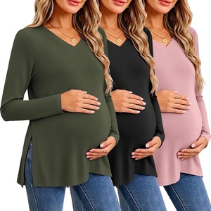 image:imageEkouaer Womens 3 Pack Maternity Shirts Long Sleeve V Neck with Split Side Pregnancy Tops Casual Basic Clothes S2XLArmy GreenBlackDusty Pink
