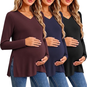 image:imageEkouaer Womens 3 Pack Maternity Shirts Long Sleeve V Neck with Split Side Pregnancy Tops Casual Basic Clothes S2XLBlackDark RedNavy Blue