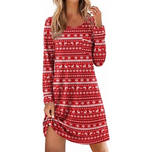 image:imageEkouaer Womens Long Sleeve Nightgown Crewneck Sleepshirt Soft Sleep Dress  This Sleepwear Features Super Soft Skinfriendly Knit Fabric Pajama for Sleeping or Lounging Excellent Value for the PriceRed Christmas Reindeer