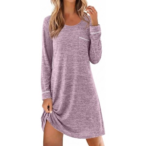 image:imageEkouaer Womens Long Sleeve Nightgown Crewneck Sleepshirt Soft Sleep Dress  This Sleepwear Features Super Soft Skinfriendly Knit Fabric Pajama for Sleeping or Lounging Excellent Value for the PricePurple