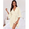 image:imageEkouaer Robes for Women Lightweight Waffle Knit Short Bath Robe Knee Length Ruffle Ladies LoungewearBeige