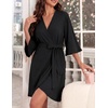 image:imageEkouaer Robes for Women Lightweight Waffle Knit Short Bath Robe Knee Length Ruffle Ladies LoungewearBlack