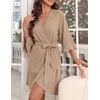 image:imageEkouaer Robes for Women Lightweight Waffle Knit Short Bath Robe Knee Length Ruffle Ladies LoungewearKhaki