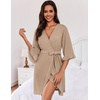 image:imageEkouaer Robes for Women Lightweight Waffle Knit Short Bath Robe Knee Length Ruffle Ladies LoungewearKhaki