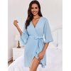 image:imageEkouaer Robes for Women Lightweight Waffle Knit Short Bath Robe Knee Length Ruffle Ladies LoungewearLight Blue