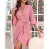 image:imageEkouaer Robes for Women Lightweight Waffle Knit Short Bath Robe Knee Length Ruffle Ladies LoungewearMisty Rose