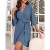 image:imageEkouaer Robes for Women Lightweight Waffle Knit Short Bath Robe Knee Length Ruffle Ladies LoungewearNavy