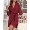 image:imageEkouaer Robes for Women Lightweight Waffle Knit Short Bath Robe Knee Length Ruffle Ladies LoungewearWine Red