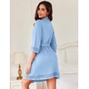 image:imageEkouaer Robes for Women Short Knit Bathrobe Lightweight Sexy Lace Sleepwear Soft Knee Length LoungewearClear Blue