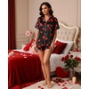 image:imageEkouaer Womens Silk Satin Pajama Set Print Short Sleeve Sleepwear Button Down Pjs Shorts Set LoungewearRed Heart