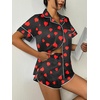 image:imageEkouaer Womens Silk Satin Pajama Set Print Short Sleeve Sleepwear Button Down Pjs Shorts Set LoungewearRed Heart