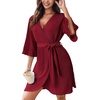 image:imageEkouaer Robes for Women Lightweight Waffle Knit Short Bath Robe Knee Length Ruffle Ladies LoungewearWine Red