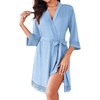 image:imageEkouaer Robes for Women Short Knit Bathrobe Lightweight Sexy Lace Sleepwear Soft Knee Length LoungewearClear Blue