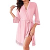 image:imageEkouaer Robes for Women Short Knit Bathrobe Lightweight Sexy Lace Sleepwear Soft Knee Length LoungewearLight Pink