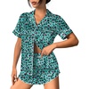 image:imageEkouaer Womens Silk Satin Pajama Set Print Short Sleeve Sleepwear Button Down Pjs Shorts Set LoungewearLeopard Green