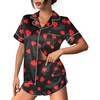 image:imageEkouaer Womens Silk Satin Pajama Set Print Short Sleeve Sleepwear Button Down Pjs Shorts Set LoungewearRed Heart