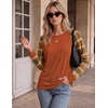 image:imageEkoauer Womens Long Sleeve Shirts Raglan Sleeve Thermal Tops Fall Clothes  Casual Color Block Shirt Crew Neck Basic TShirts Work Dressy Tunic Blouse Going Out Tops Fall Teacher Fashion OutfitsCaramel Plaid