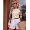 image:imageEkoauer Womens Long Sleeve Shirts Raglan Sleeve Thermal Tops Fall Clothes  Casual Color Block Shirt Crew Neck Basic TShirts Work Dressy Tunic Blouse Going Out Tops Fall Teacher Fashion OutfitsBeige Plaid