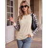 image:imageEkoauer Womens Long Sleeve Shirts Raglan Sleeve Thermal Tops Fall Clothes  Casual Color Block Shirt Crew Neck Basic TShirts Work Dressy Tunic Blouse Going Out Tops Fall Teacher Fashion OutfitsBeige Plaid