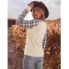 image:imageEkoauer Womens Long Sleeve Shirts Raglan Sleeve Thermal Tops Fall Clothes  Casual Color Block Shirt Crew Neck Basic TShirts Work Dressy Tunic Blouse Going Out Tops Fall Teacher Fashion OutfitsBeige Plaid