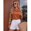 image:imageEkoauer Womens Long Sleeve Shirts Raglan Sleeve Thermal Tops Fall Clothes  Casual Color Block Shirt Crew Neck Basic TShirts Work Dressy Tunic Blouse Going Out Tops Fall Teacher Fashion OutfitsCaramel Plaid