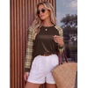 image:imageEkoauer Womens Long Sleeve Shirts Raglan Sleeve Thermal Tops Fall Clothes  Casual Color Block Shirt Crew Neck Basic TShirts Work Dressy Tunic Blouse Going Out Tops Fall Teacher Fashion OutfitsBrown Plaid
