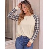 image:imageEkoauer Womens Long Sleeve Shirts Raglan Sleeve Thermal Tops Fall Clothes  Casual Color Block Shirt Crew Neck Basic TShirts Work Dressy Tunic Blouse Going Out Tops Fall Teacher Fashion OutfitsBeige Plaid