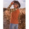 image:imageEkoauer Womens Long Sleeve Shirts Raglan Sleeve Thermal Tops Fall Clothes  Casual Color Block Shirt Crew Neck Basic TShirts Work Dressy Tunic Blouse Going Out Tops Fall Teacher Fashion OutfitsCaramel Plaid
