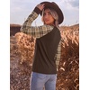 image:imageEkoauer Womens Long Sleeve Shirts Raglan Sleeve Thermal Tops Fall Clothes  Casual Color Block Shirt Crew Neck Basic TShirts Work Dressy Tunic Blouse Going Out Tops Fall Teacher Fashion OutfitsBrown Plaid