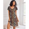 image:imageEkouaer Nightgowns for Women Short Sleeve Sleep Shirts Pleated Night Dress V Neck Night Shirts Soft House DressEthnic Floral
