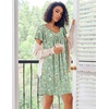 image:imageEkouaer Nightgowns for Women Short Sleeve Sleep Shirts Pleated Night Dress V Neck Night Shirts Soft House DressGreen Leaves