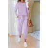 image:imageEkouaer Pajamas For Women Comfy Long Sleeve Jogger Set Lounge Pjs Set With PocketsFloral Pink Purple