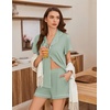 image:imageEkouaer Pajamas for Women Set Button Up Bridal Pjs Ruffle Sleeve  Bridesmaid Pajamas Notch Collar Soft Sleepwear Bachelorette Outfits Lounge SetLight Green