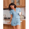 image:imageEkouaer Pajamas for Women Set Button Up Bridal Pjs Ruffle Sleeve  Bridesmaid Pajamas Notch Collar Soft Sleepwear Bachelorette Outfits Lounge SetLight Blue