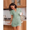 image:imageEkouaer Pajamas for Women Set Button Up Bridal Pjs Ruffle Sleeve  Bridesmaid Pajamas Notch Collar Soft Sleepwear Bachelorette Outfits Lounge SetLight Green