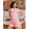 image:imageEkouaer Pajamas for Women Set Button Up Bridal Pjs Ruffle Sleeve  Bridesmaid Pajamas Notch Collar Soft Sleepwear Bachelorette Outfits Lounge SetLight Pink