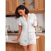 image:imageEkouaer Pajamas for Women Set Button Up Bridal Pjs Ruffle Sleeve  Bridesmaid Pajamas Notch Collar Soft Sleepwear Bachelorette Outfits Lounge SetWhite