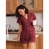image:imageEkouaer Pajamas for Women Set Button Up Bridal Pjs Ruffle Sleeve  Bridesmaid Pajamas Notch Collar Soft Sleepwear Bachelorette Outfits Lounge SetWine Red